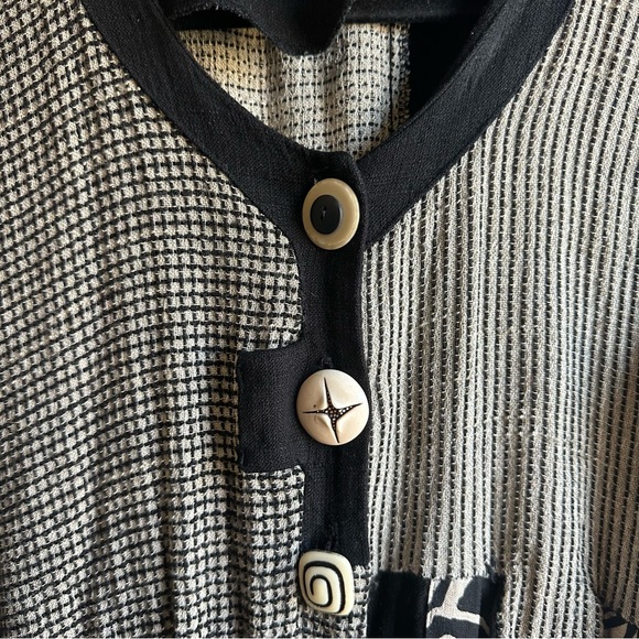 90s Vintage Linen Blend Jumpsuit with Button Up Top and Wide Leg Trousers Size 6 - Picture 4 of 14